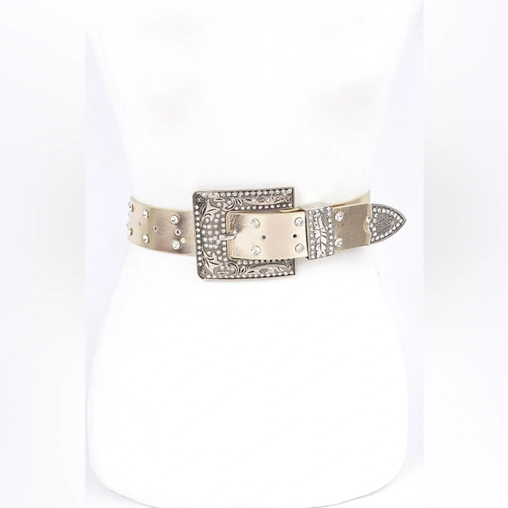 Plus Size Vegan Leather Black Studded Statement Belt
